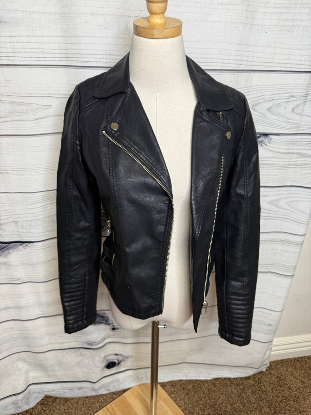 Miss Selfridge Black Faux Leather Moto Jacket with Zip Details